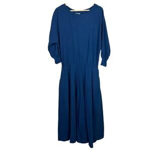 VTG Color Me Cotton CMC LA Drawstrings Sz XS 3/4 Sleeve Blue Long Midi Dress USA